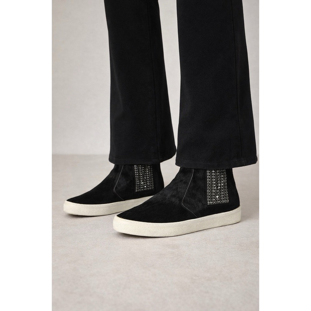 GINA London Crystal High-Top Sneakers Black Pony Hair EU38 US7.5